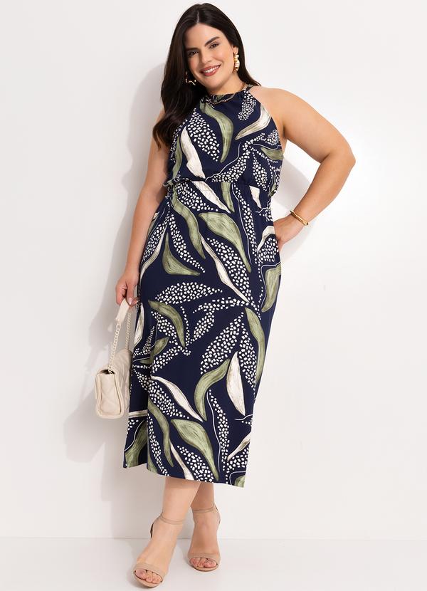 Vestido Abstrato Marinho em Malha de Viscose