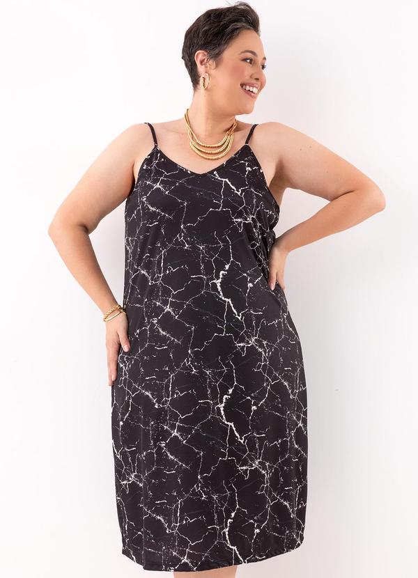 Vestido Abstrato Preto em Jersey Acetinado