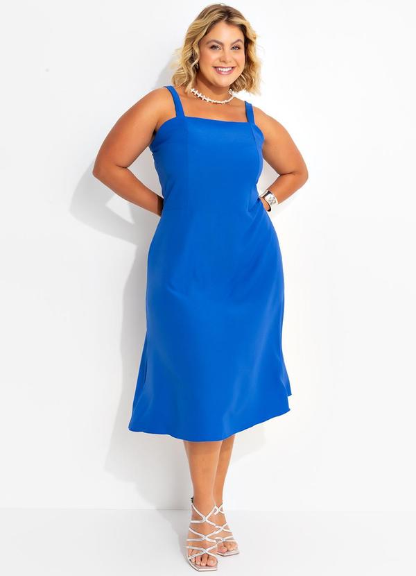 Vestido Azul Royal em Tecido Plano de Poliéster