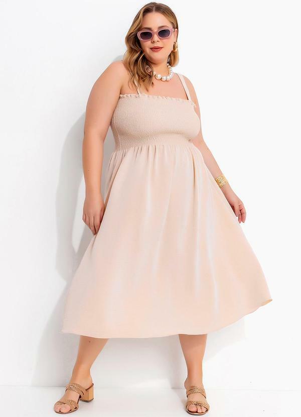 Vestido Bege Claro em Crepe Plano