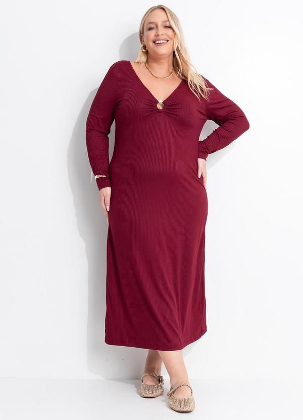 Vestido Bordô em Malha Canelada