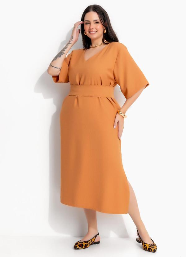 Vestido Caramelo Midi em Tecido de Alfaiataria