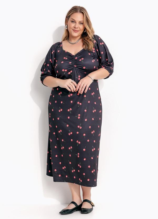 Vestido Cereja Preta em Malha Crepe