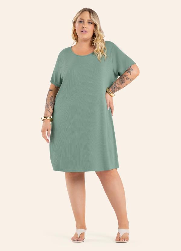 Vestido Feminino Curto Canelado Plus Size Verde