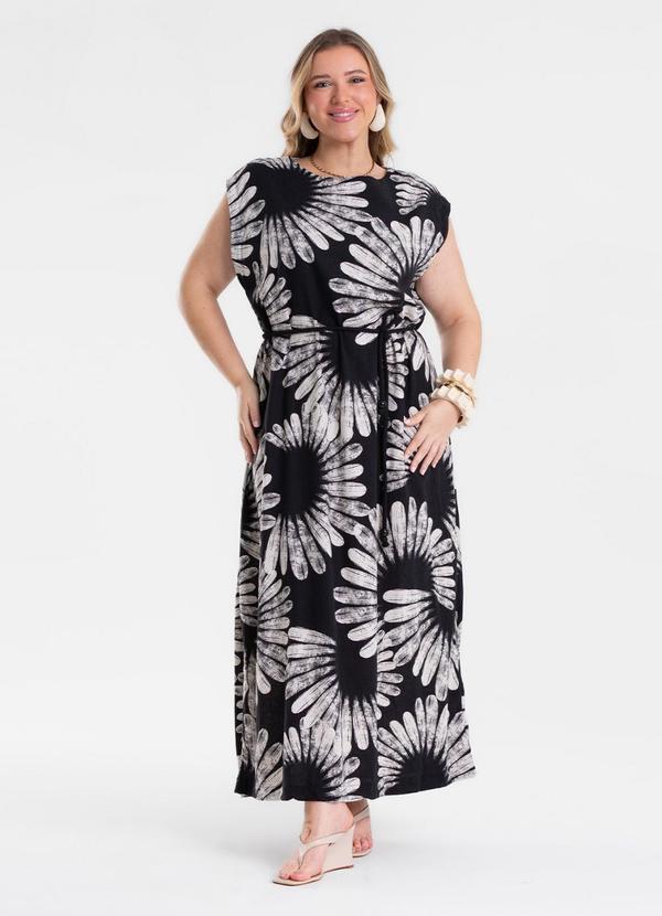 Vestido Feminino Midi Estampado Preto