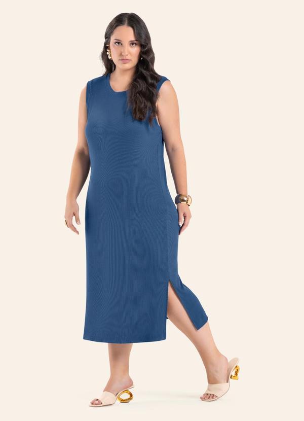 Vestido Feminino Midi Plus Size Azul