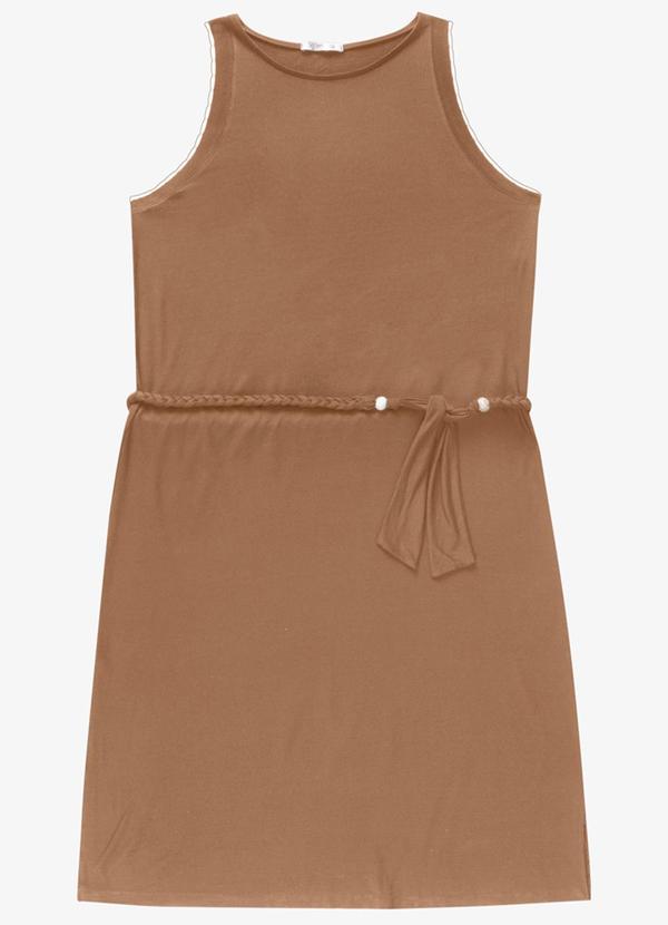 Vestido Feminino Plus Midi com Cinto Marrom