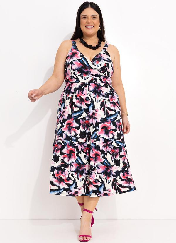Vestido Floral Borrado em Malha de Viscose