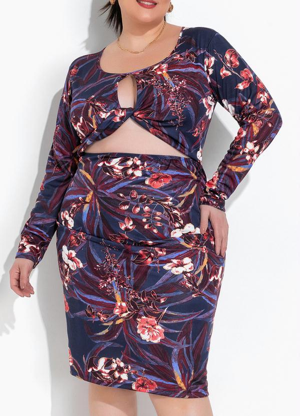 Vestido Floral Marinho em Malha