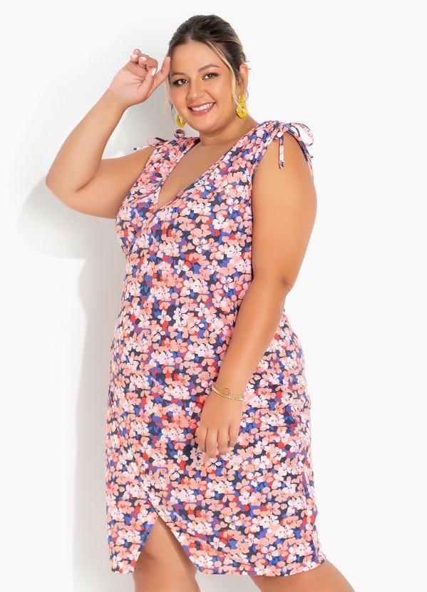 Vestido Floral Salmão Transpassado Plus Size