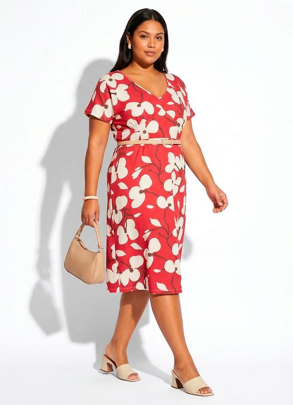 Vestido Floral Vermelho em Malha Fria
