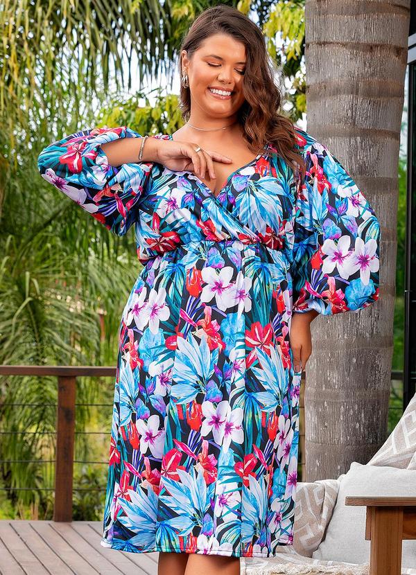 Vestido Floral Vibrante em Jersey Acetinado
