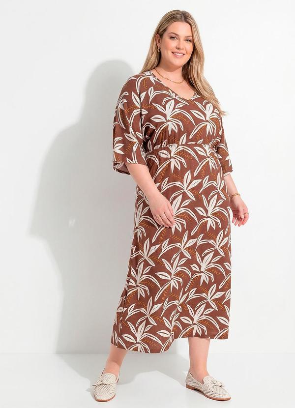 Vestido Folagem Terracota em Malha de Viscose