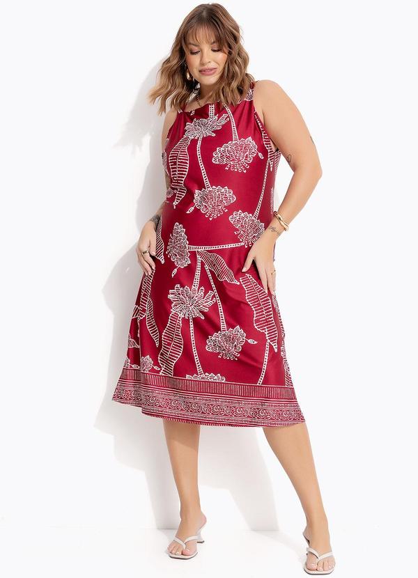 Vestido Folhagem Barrada em Malha Fria