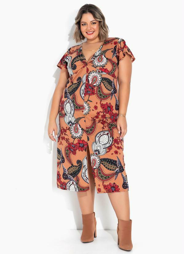 Vestido Lenço Marrom com Torção Plus Size