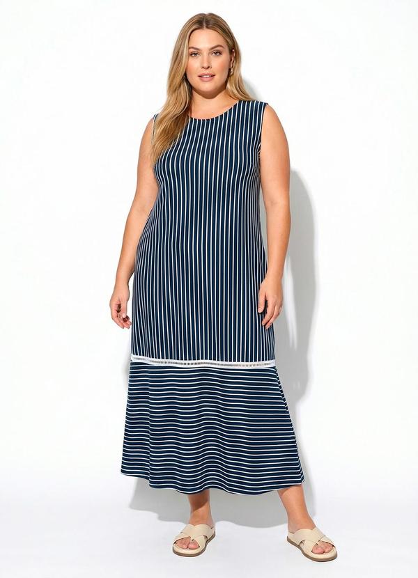 Vestido Listrado Azul Marinho em Malha