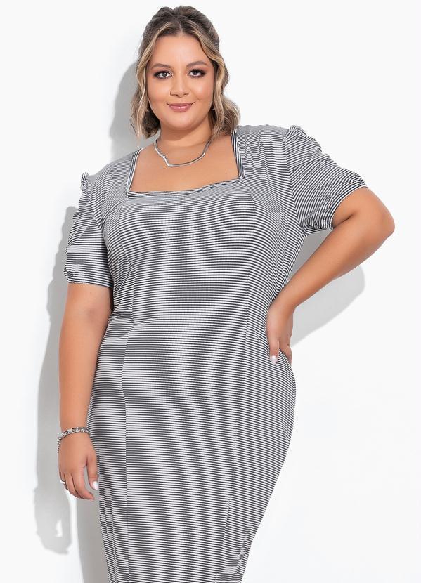 Vestido Listras em Malha Jacquard Plus Size