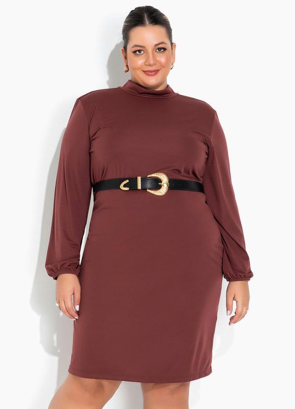 Vestido Marrom com Mangas Longas Plus Size
