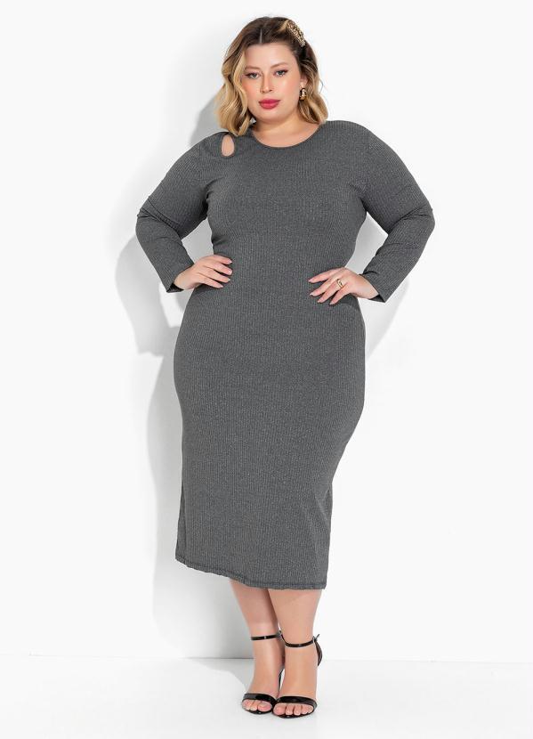 Vestido Mescla em Ribana Canelada Plus Size