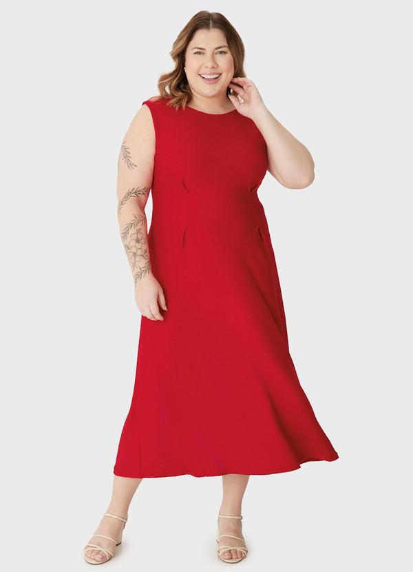 Vestido Mídi Acinturado PlusVermelho