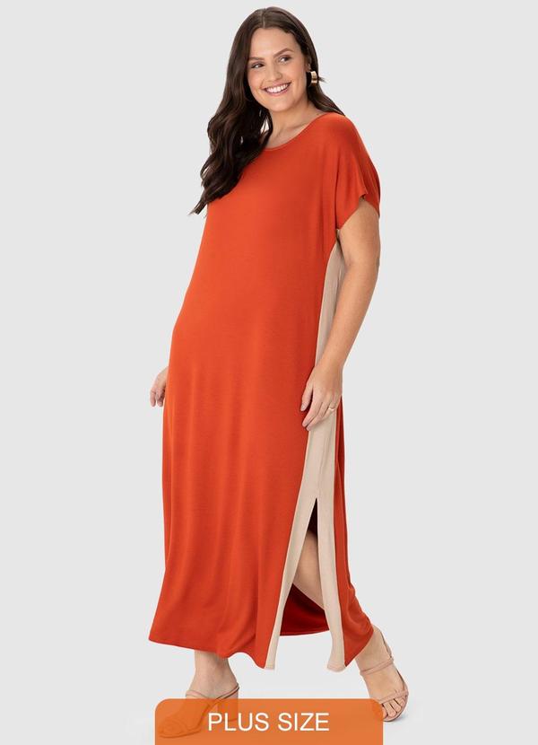 Vestido Mídi Amplo com Fenda Plus Terracota