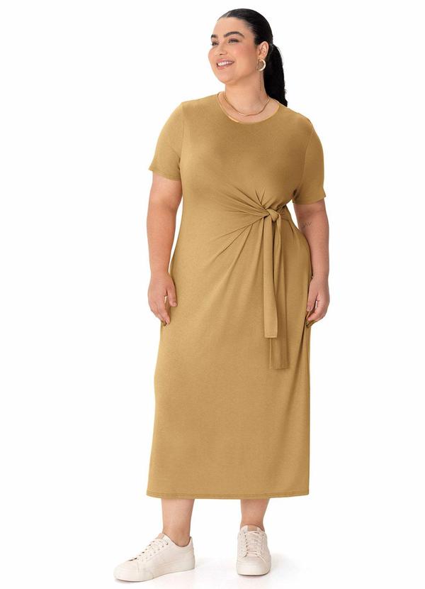 Vestido Midi com Amarração Plus Amarelo