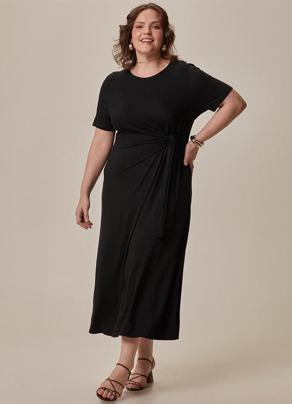 Vestido Midi com Amarração Plus Preto