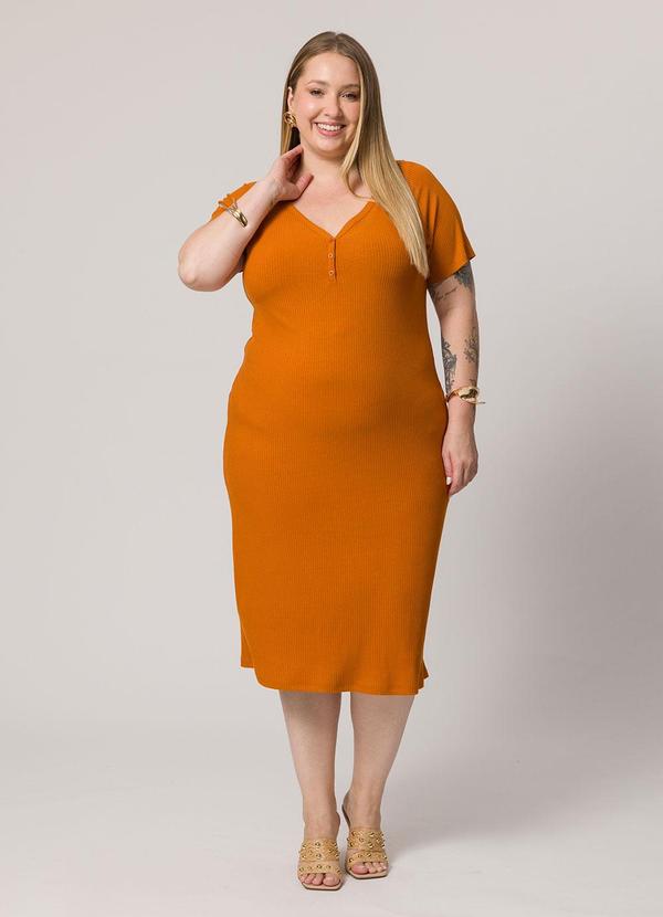 Vestido Midi com Decote V Marrom