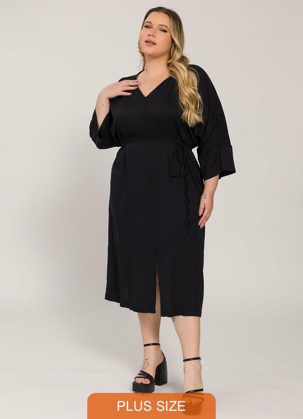 Vestido Midi com Faixa na Cintura Preto