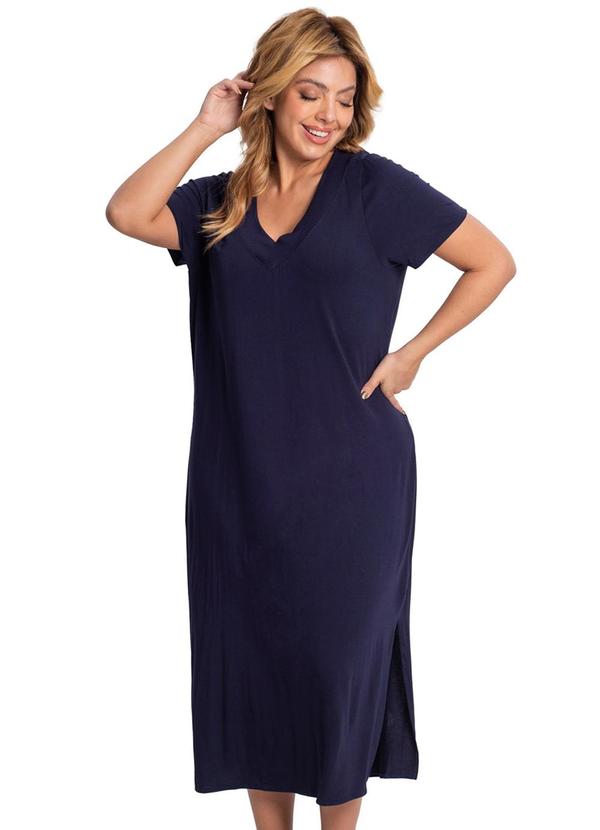 Vestido Midi Feminino com Decote em V Azul