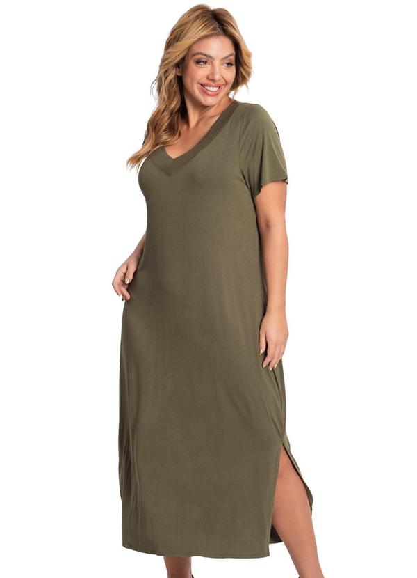 Vestido Midi Feminino com Decote em V Verde