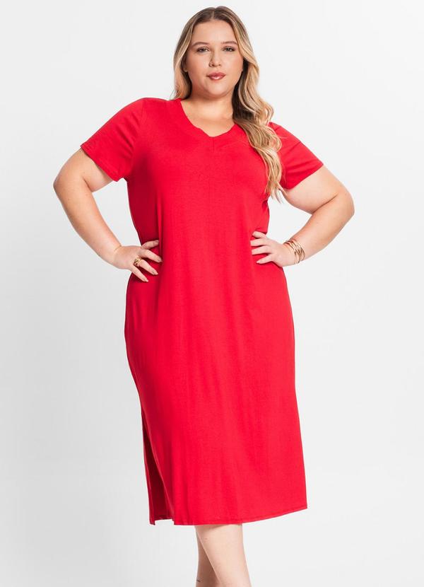 Vestido Midi Feminino com Decote em V Vermelho