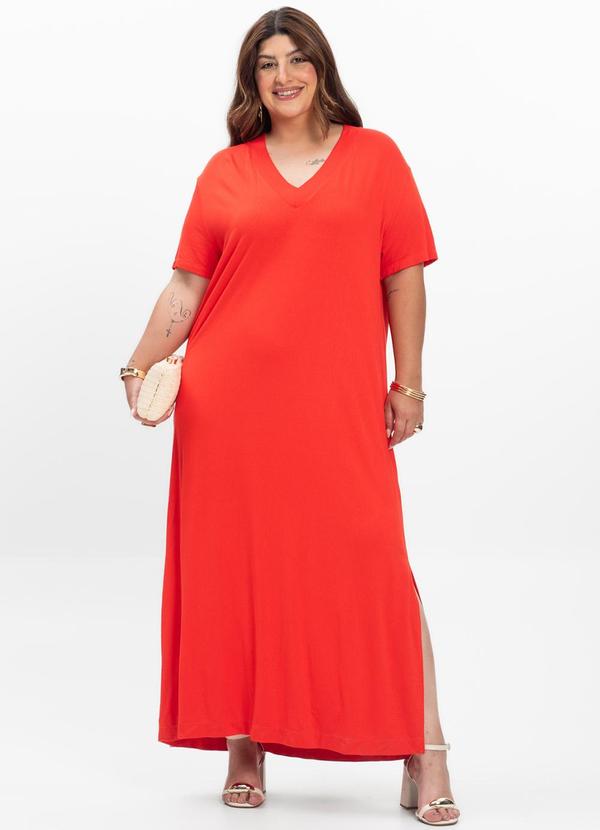 Vestido Midi Feminino Plus Size Laranja