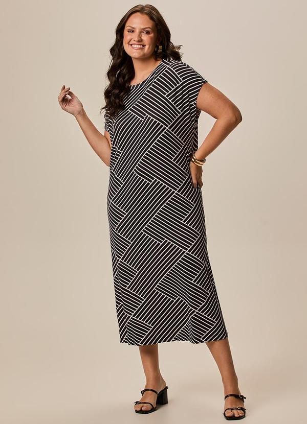 Vestido Mídi Geométrico Plus Preto