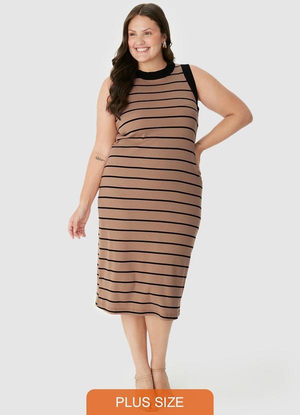 Vestido Mídi Listrado Justo PlusCaramelo