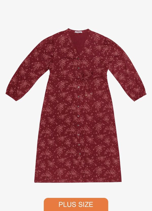 Vestido Midi Manga Longa Plus Size Vermelho