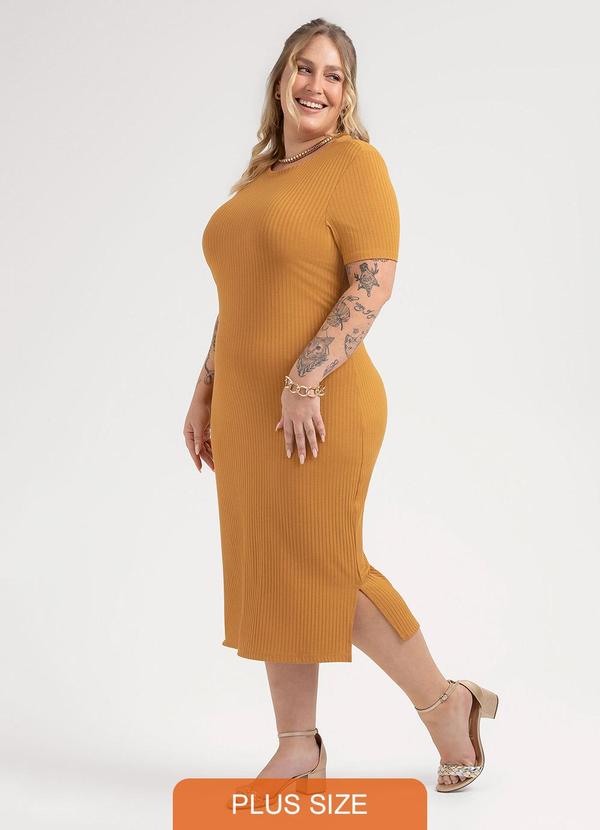 Vestido Midi Plus Size em Viscose Laranja