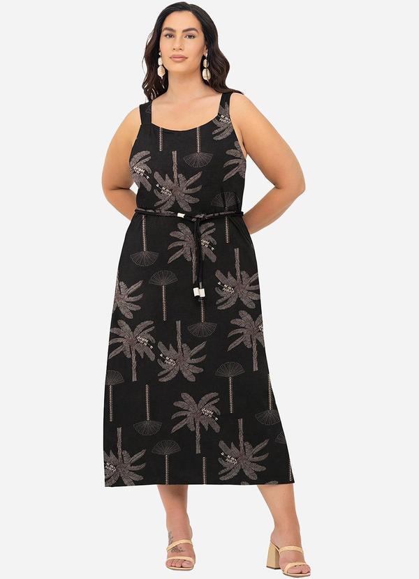 Vestido Midi em Refinado Viscotorcion Rotativo Preto
