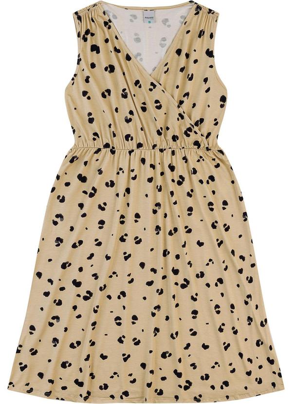 Vestido Mídi Transpassado Animal Print Bege