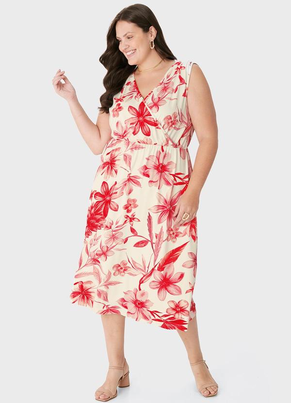 Vestido Mídi Transpassado Floral PlusOff White
