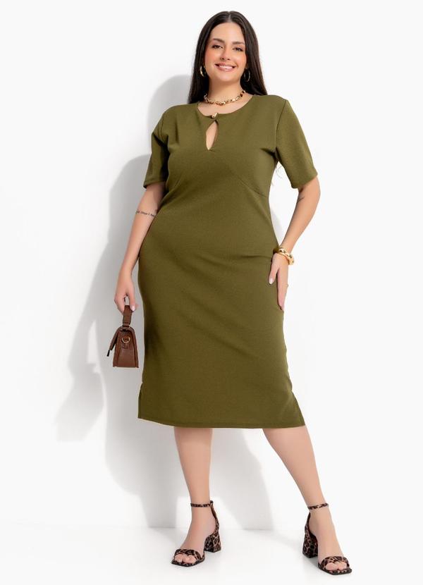 Vestido Midi Verde Escuro em Malha Encorpada