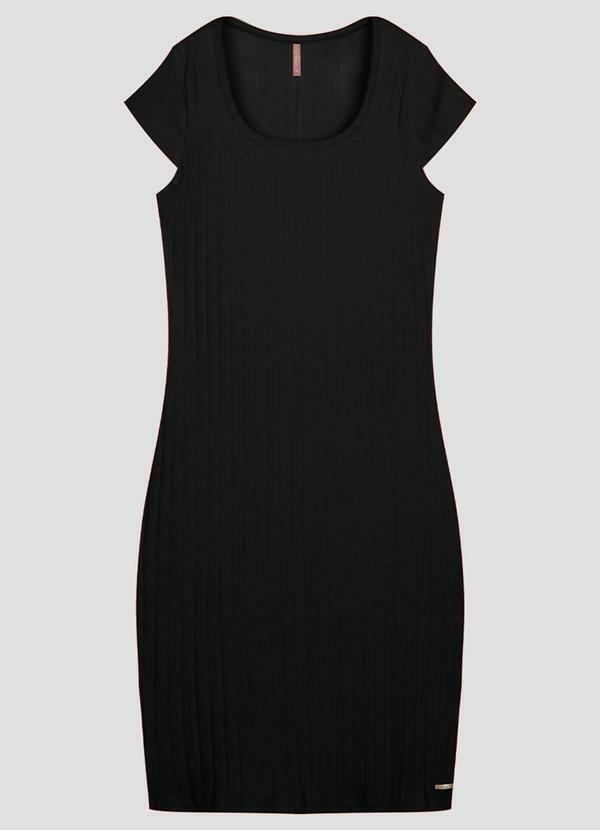 Vestido Plus Size Cotton Canelado Preto
