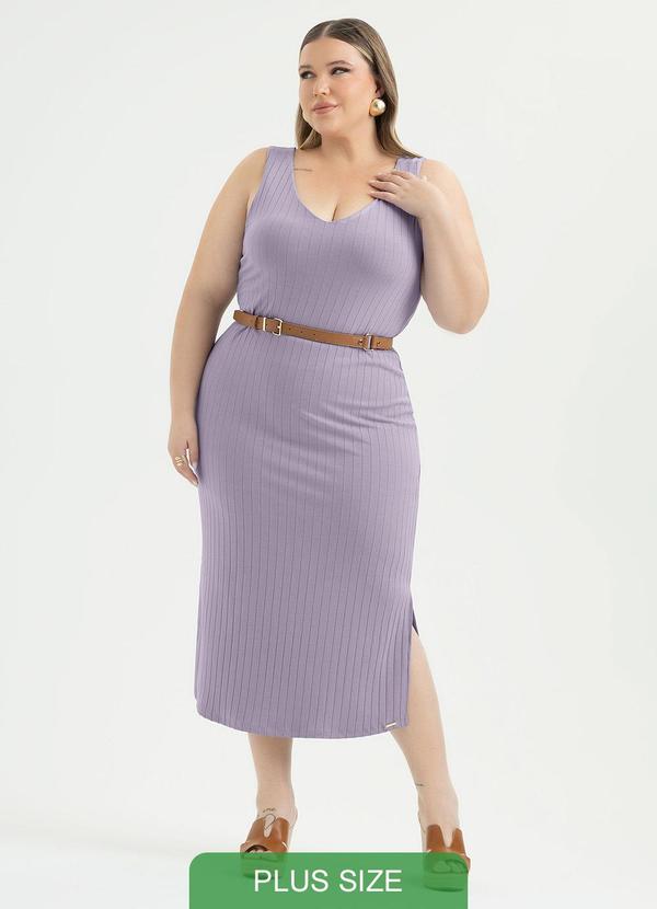 Vestido Plus Size Midi Canelado Lilás