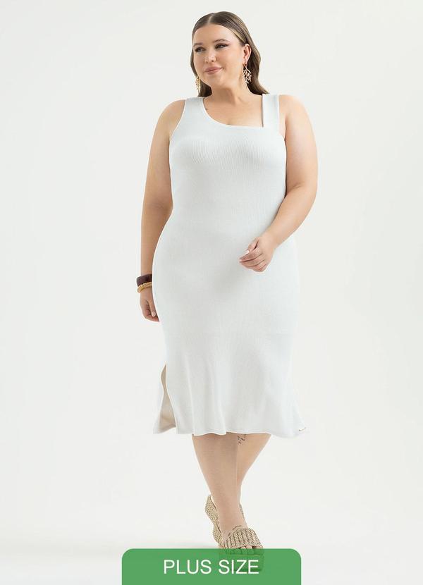 Vestido Plus Size Midi Canelado Off White