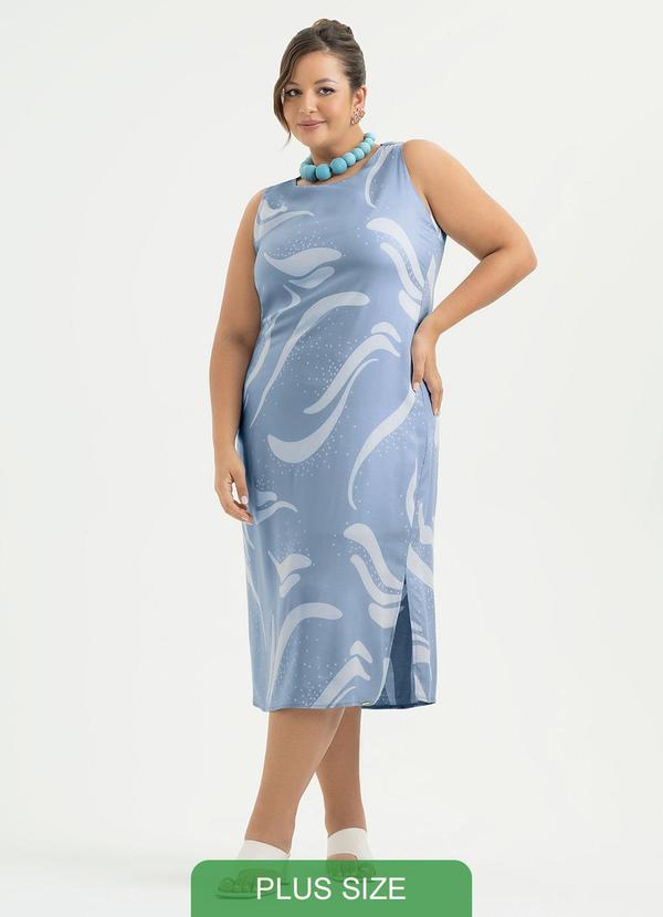 Vestido Plus Size Midi em Viscose Azul Claro