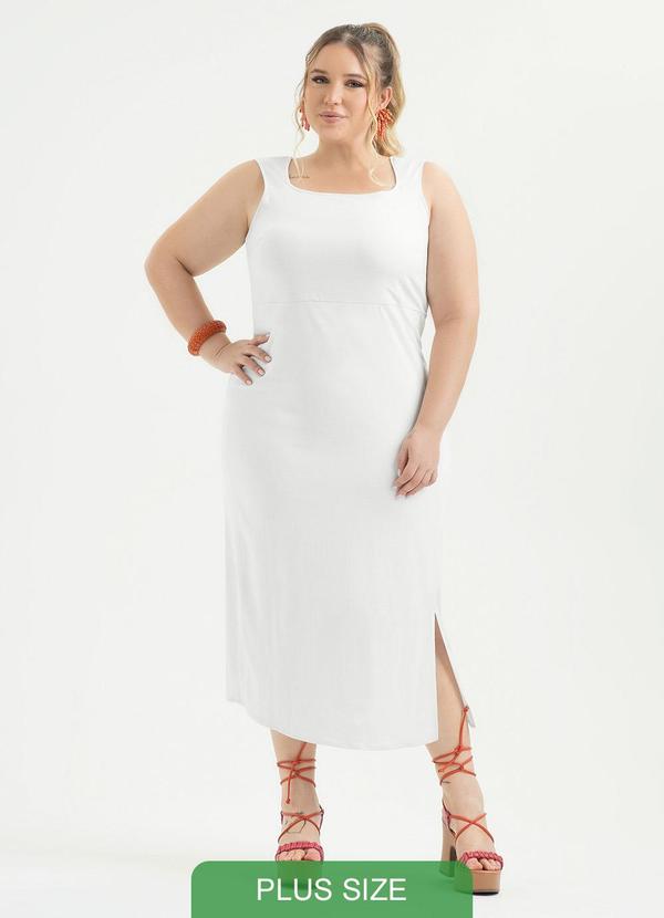 Vestido Plus Size Midi em Viscose Branco