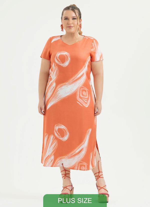 Vestido Plus Size Midi em Viscose Laranja