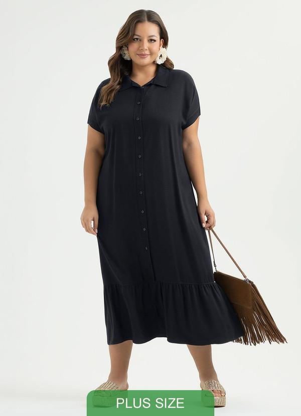 Vestido Plus Size Midi em Viscose Preto