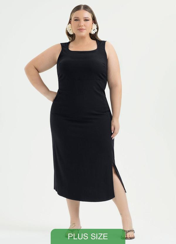 Vestido Plus Size Midi em Viscose Preto