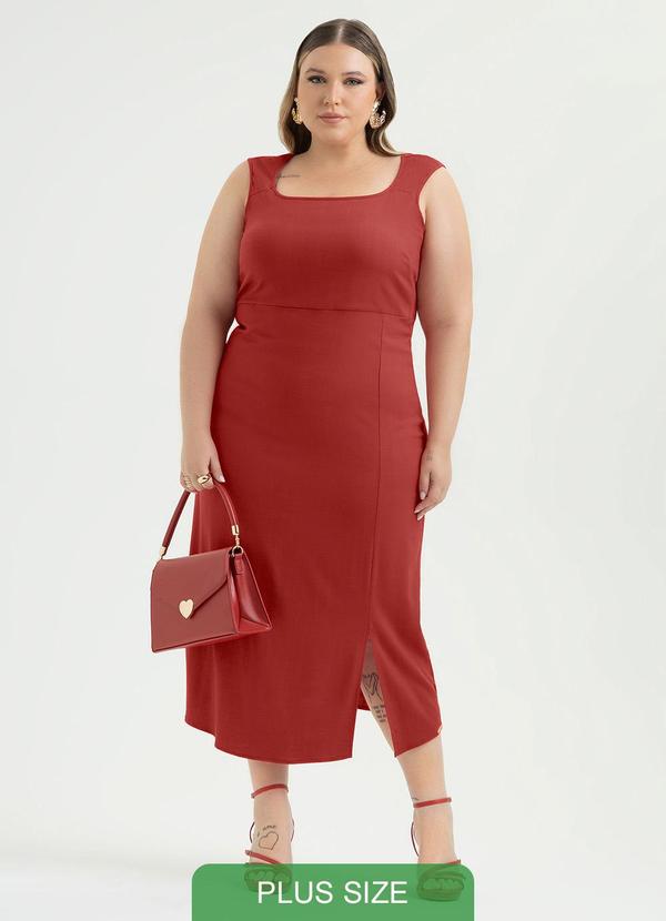 Vestido Plus Size Midi em Viscose Vermelho
